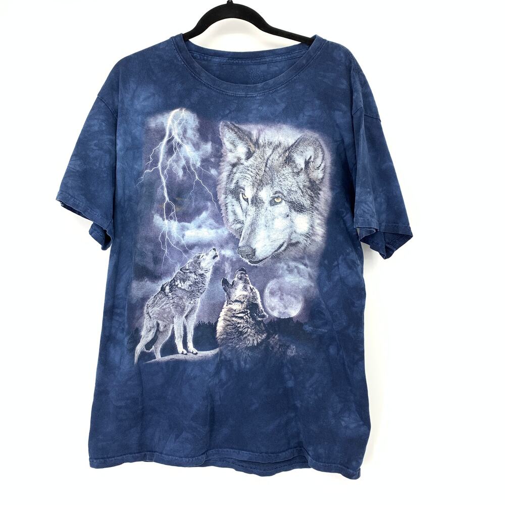 The Mountain Shirt Mens Blue Large Wolves Lightning Graphic Mottled Tie Dye